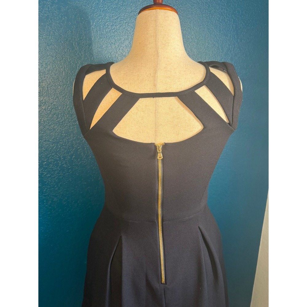 Betsey Johnson Navy Fit & Flare Cocktail Dress | Geometric Cutout | Size 6 - Picture 5 of 11